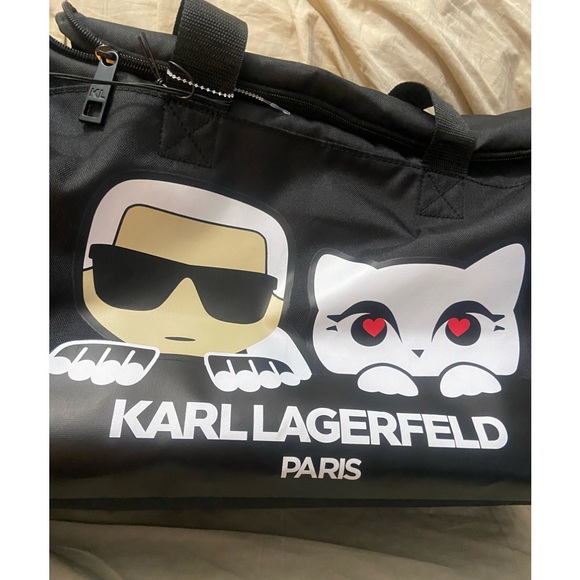 NWT! Karl Lagerfeld duffle bag carry on bag black white overnight bag - Picture 3 of 8